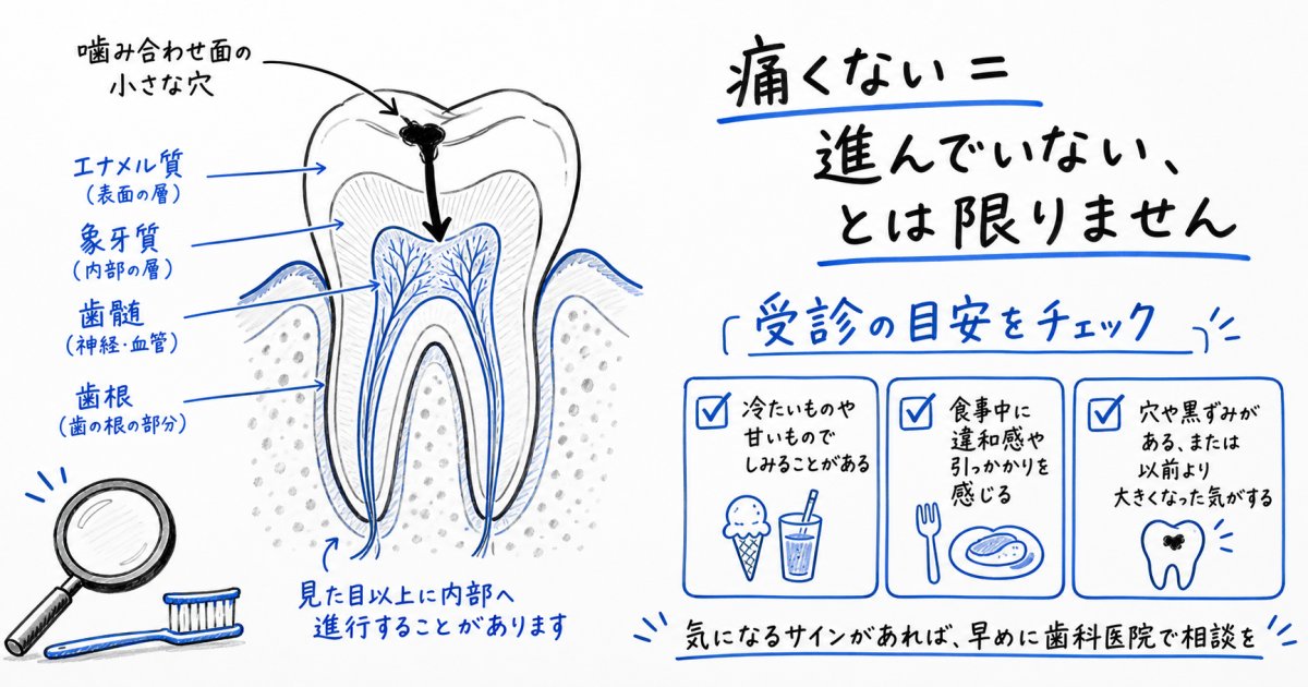 歯に黒い穴…痛くないのにむし歯？受診目安と放置リスクを解説